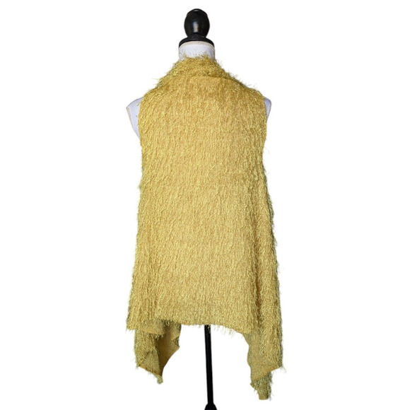 Mechant Yellow Eyelash Sleeveless Knit Open Front Vest One Size Art to Wear - Picture 2 of 5
